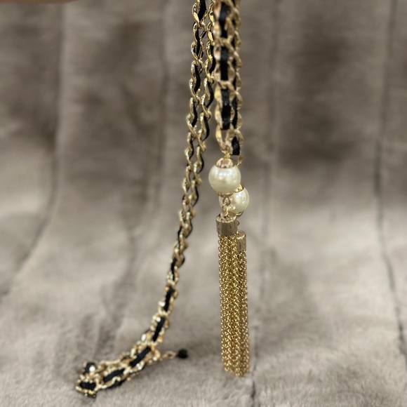 White House Black Market Woven Rope Chain Pearl Statement Lariat Knot Necklace - Picture 2 of 5